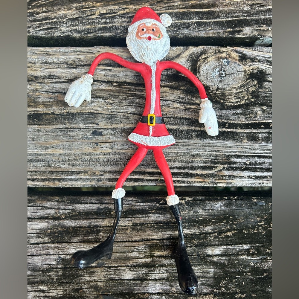 Vintage 1970's Fun World 10" Bendable Rubber Long Leg Santa Claus Figure C5